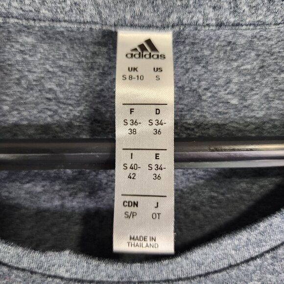 Women's Adidas Heathered Gray Crop Top Shirt Short Sleeve Crew Neck Logo S - Picture 5 of 11